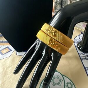 Gold Ribbed Bangle Bracelet with butterfly Motif set of 2